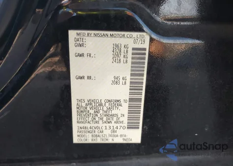 2020 Nissan Altima Sr Fwd z USA, uszkodzony, nr VIN 1N4BL4CV0LC131470